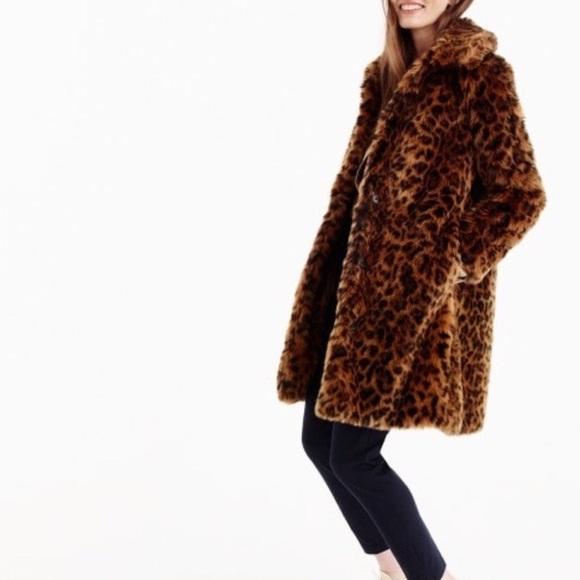 J. Crew Faux Fur Leopard Print Coat